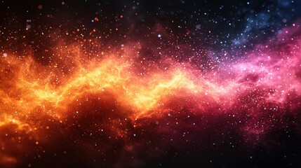 Vivid cosmic swirl of orange and pink gas clouds illuminated by distant stars in a dark space setting