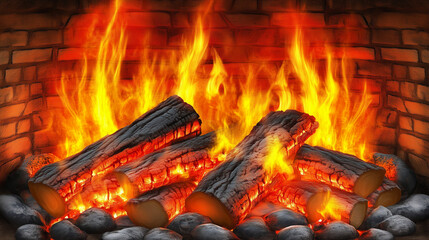 Close-up of firewood burning in a fireplace