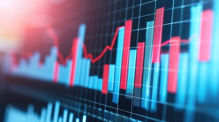 A vibrant graph displaying fluctuating data trends with colorful bars and lines, illustrating financial or analytical statistics.