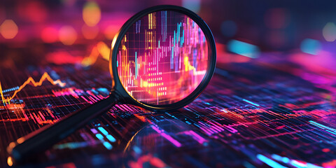 Magnifying Glass Over Glowing Data Analysis Visualization