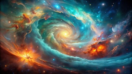 Wall Mural - Celestial Tapestry of swirling gas and dust, punctuated by vibrant stars, a cosmic dance of creation and destruction.