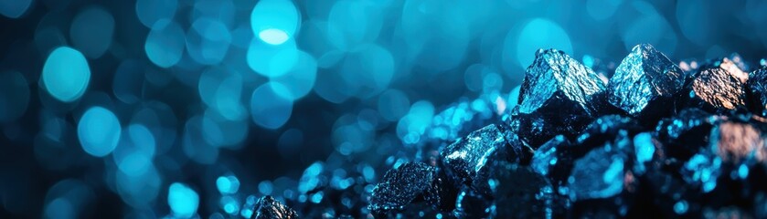 Beautiful blue abstract background with sparkling water droplets and light reflections.