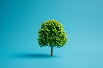 A single, bright green tree icon on a solid blue background, symbolizing deforestation awareness. 