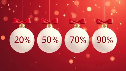 Wall Mural - a discount tags 20, 50, 70, 90 percent off. a percent tag written on the christmas tree baubles, chr