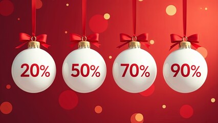 Wall Mural - a discount tags 20, 50, 70, 90 percent off. a percent tag written on the christmas tree baubles, chr