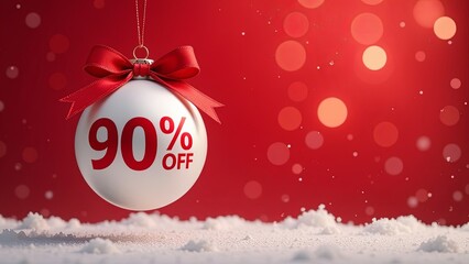 Wall Mural - a discount tag 90 percent off. a 90 percent tag written on the christmas tree bauble, christmas sale