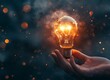 ©  Shahr Bano - A hand holding a light bulb with holographic digital cloud technology and an artificial intelligence concept on a dark background This represents a digital marketing