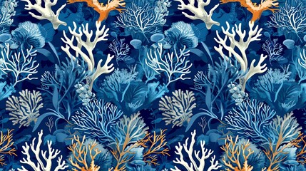 Wall Mural - Seamless pattern with corals and seaweed.