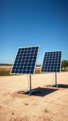 Two isolated solar panels standing in the sunlight solar panel Ultra realistic Photorealistic 