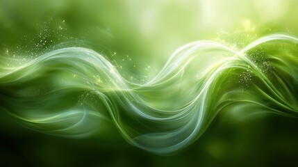 Wall Mural - swirling green waves of light create an ethereal atmosphere in a tranquil forest setting during earl