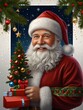 © Aliona - A cheerful Santa Claus is depicted with a Christmas tree and presents, creating a joyful and festive holiday scene.