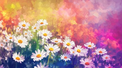 spring daisy flowers of art painting texture background 