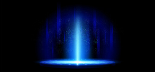Wall Mural - blue light hologram portal for game. neon podium for tech interface. abstract futuristic hud space c