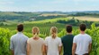 © Intelligent Horizons - A group of travelers immersed in the serene beauty of a French vineyard savoring the local wines while surrounded by the rolling hills and lush countryside