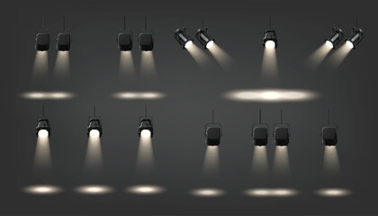 Wall Mural - professional stage spotlights with various beam configurations. realistic 3d vector focused illumina