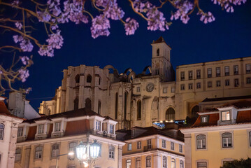 Historic ruin of Carmo convent in Bairro Alto district of Lisbon, the only visible remain of the great earthquake