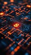 © Newvie - Abstract digital currency concept with glowing dollar signs on a circuit board.