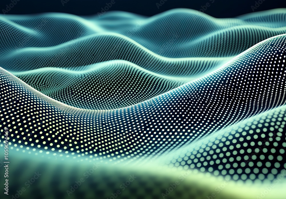 Abstract background with hexagonal patterns and glowing dots on a blue background,