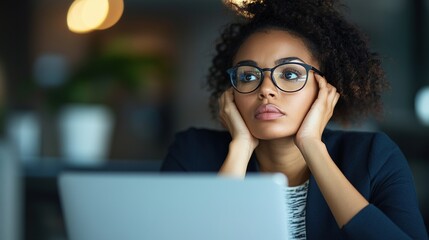 Wall Mural - Focused Woman Working on Laptop in Cafe Setting