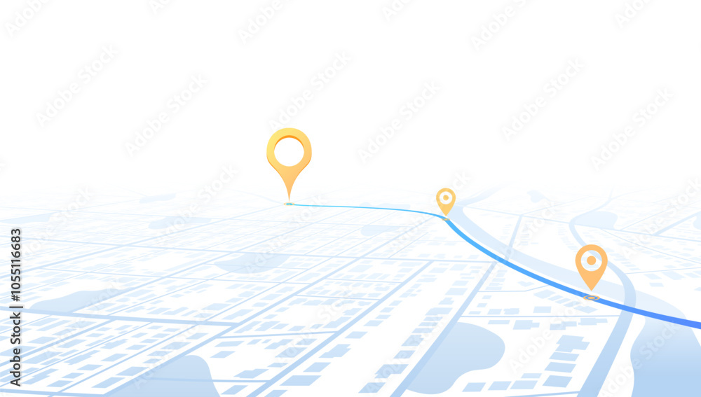 Designated Routes GPS navigation to pins and multiple markers on route. City map ...