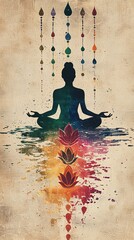 Wall Mural - chakra sound wave abstract silhouette lotus Meditative silhouette with colorful lotus design