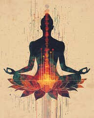 Wall Mural - chakra sound wave abstract silhouette lotus Silhouette of a meditative figure with energy.