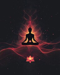 Wall Mural - chakra sound wave abstract silhouette lotus Meditative silhouette with lotus flower