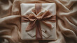© 柳迪 付 - An Elegant Gift Wrapped in Soft Cream Linen with a Satin Ribbon Bow, Featuring a Minimalist and Luxurious Presentation