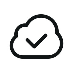 Wall Mural - Cloud with check mark UI icon, check mark on cloud simple line user interface vector symbol