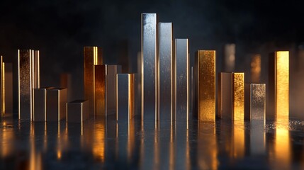 Fototapete - Gleaming Metal Shapes in Dim Lighting