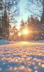 snowy landscape with the sun