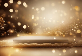 Wall Mural - a dark background with sparkling lights and a white platform.