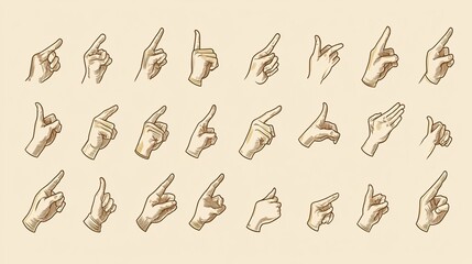 Wall Mural - 2410 25.a collection of pointer hand icons in different clicking gestures, with smooth vector lines 