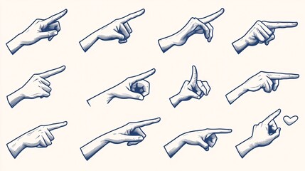 Wall Mural - 2410 25.a collection of pointer hand icons in different clicking gestures, with smooth vector lines 