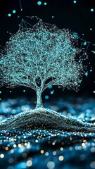 Leinwandbilder - Digital tree with glowing network nodes on dark background