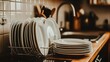 © somsri - Elegant White Dinnerware in Modern Kitchen Setting