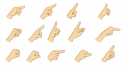 Wall Mural - 2410 21.a set of vector hand cursor icons in various clicking positions, featuring detailed fingers 