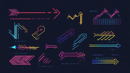 2410 59.A vector set of arrows illustrating growth and decline, with sleek, modern designs showing percentage increases and decreases. The arrows are filled and outlined in bold colors, with upward