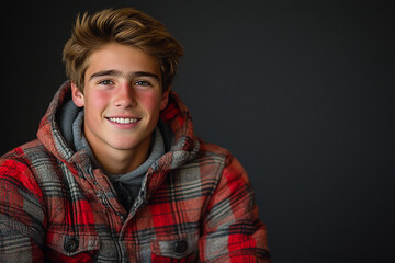 Portrait of smiling white cute teenage boy