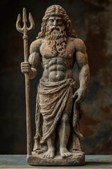 Ancient statue of poseidon, god of the sea, holding trident