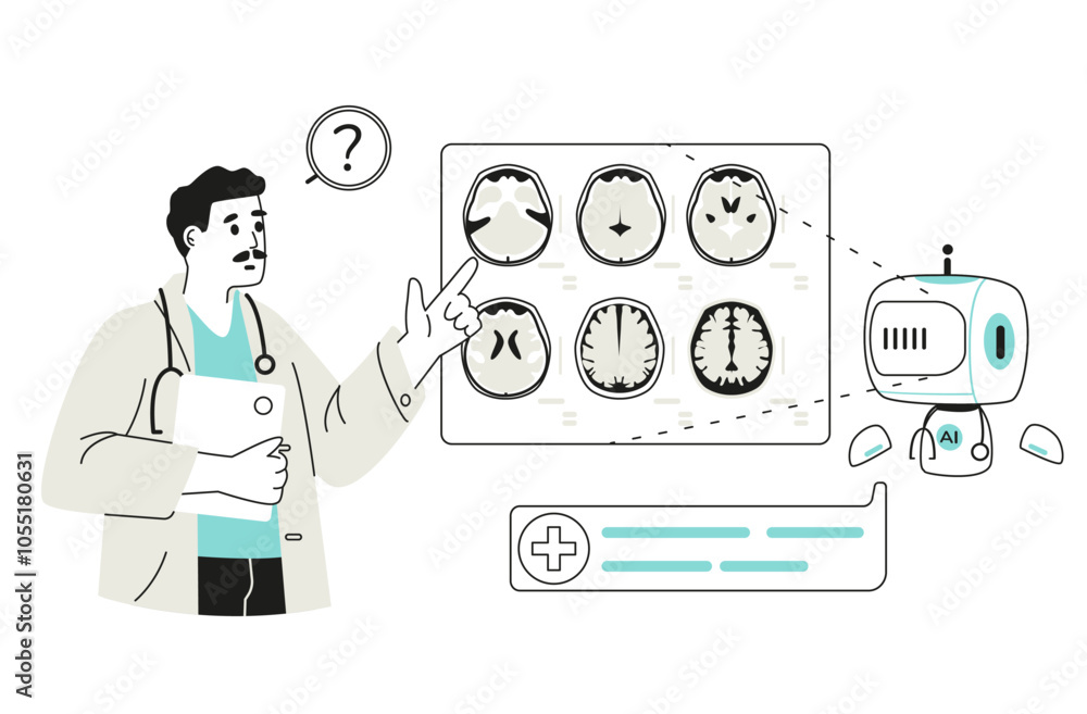 Artificial intelligence in medicine concept linear vector illustration ...