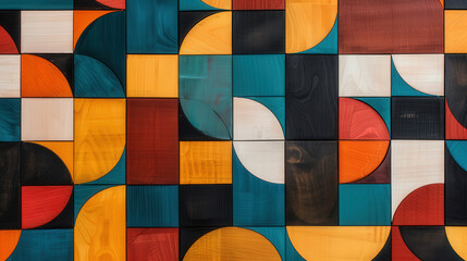 Wall Mural - vibrant geometric mosaic, a lively composition of diverse shapes and colors, creating an artistic an