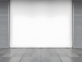 A large empty room with a white wall and grey floor