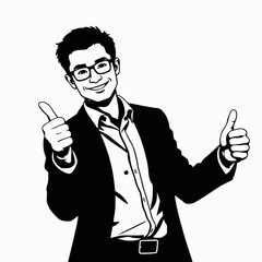 A businessman silhouette giving a thumbs-up, standing confidently with a slight smile