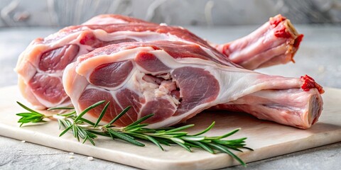 Close-up of raw pork legs with skin and bone, raw, pork, legs, meat, fresh, uncooked, butcher, animal, protein, ingredient