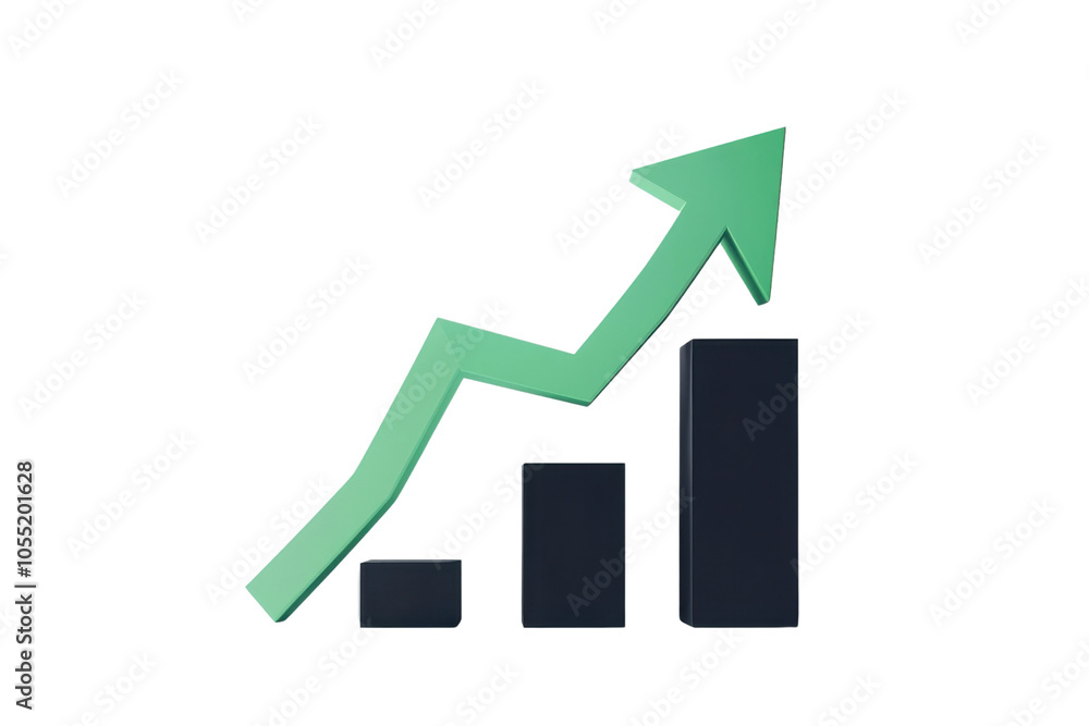 Business growth concept with a green arrow pointing upwards on a bar ...
