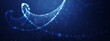 © your123 - Abstract digital DNA helix with glowing nodes and geometric shapes on a dark blue backdrop, symbolizing biotechnology and genetic research.