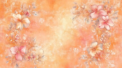 A soft orange floral background featuring delicate pink and white flowers.