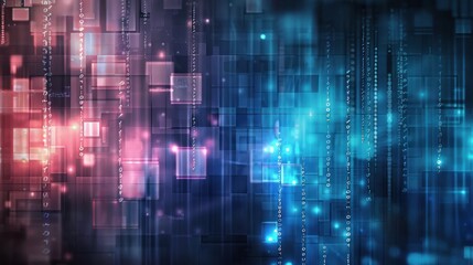 Abstract Digital Background with Binary Code and Glowing Squares