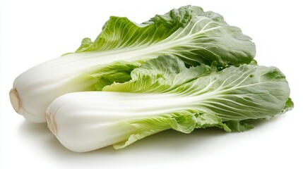 Wall Mural - Two whole fresh bok choy vegetables isolated on a white background.